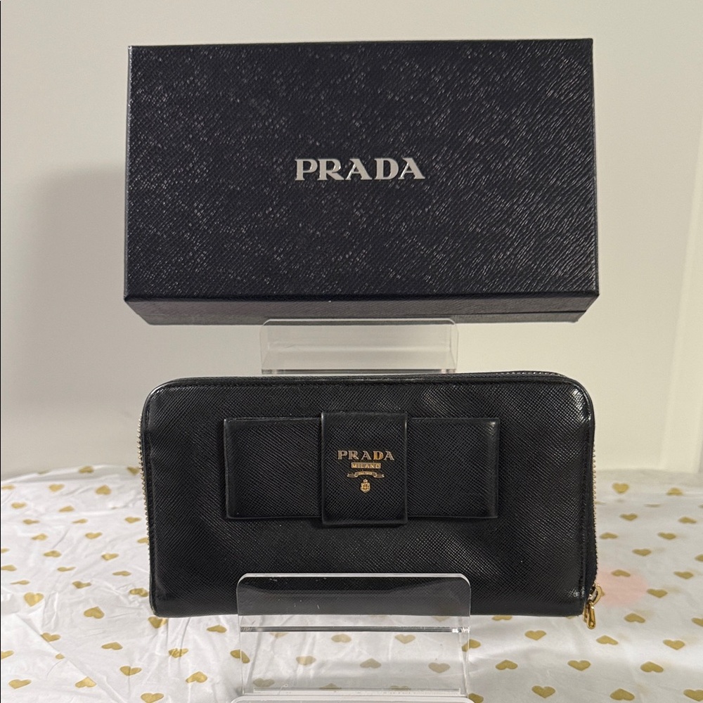 Prada Black Saffiano Leather Zip Wallet